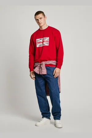 Pepe Jeans Bluza z nadrukiem union jack z okrągłym dekoletm
