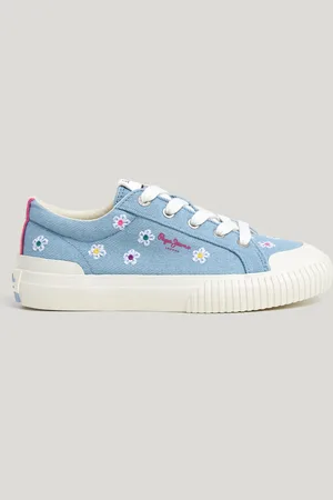 Pepe Jeans Jeansowe sneakersy z kwiatowymi detalami