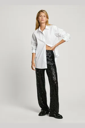 Pepe Jeans Proste spodnie z cekinami