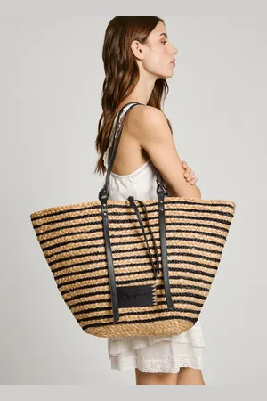Pepe Jeans Jutowa torba tote w paski
