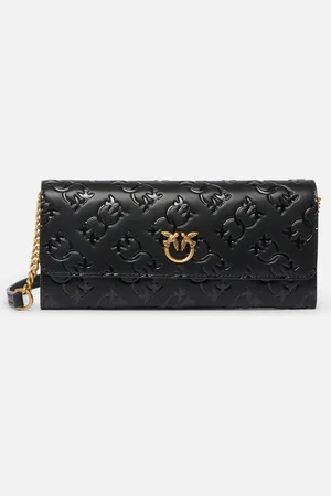 Pinko Prostokątny portfel ze skóry Monogram z paskiem