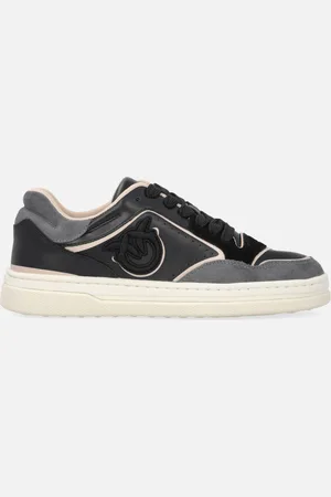 Pinko Skórzane płaskie sneakersy z haftowanym logo
