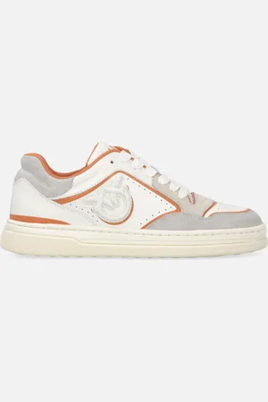Pinko Skórzane płaskie sneakersy z haftowanym logo