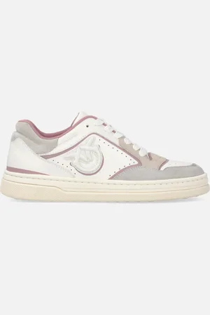 Pinko Skórzane płaskie sneakersy z haftowanym logo