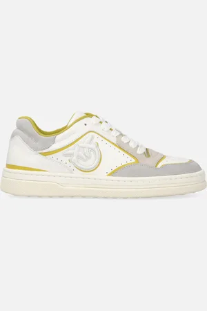 Pinko Skórzane płaskie sneakersy z haftowanym logo