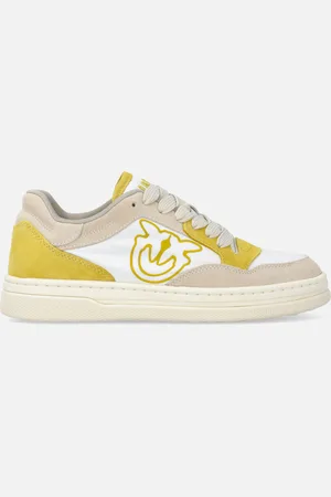 Pinko Skórzane płaskie sneakersy z kontrastowym logo