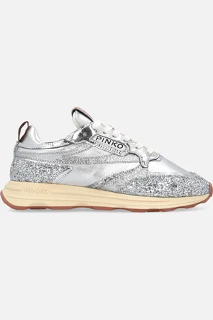 Pinko Laminowane sneakersy ze srebrnym brokatem