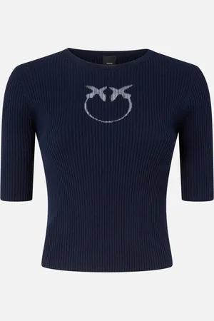 Pinko Prążkowany sweter z prześwitującym logo Love Birds