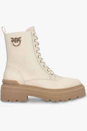 Pinko Skórzane botki militarne z metalowym logo