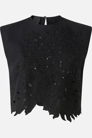 Pinko Crop top z ażurowym haftem i kryształkami
