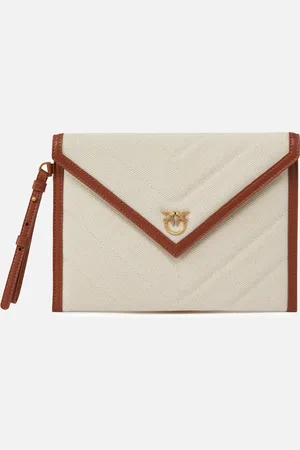 Pinko Flat canvas clutch bag with leather trim