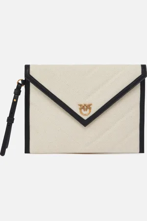 Pinko Flat canvas clutch bag with leather trim