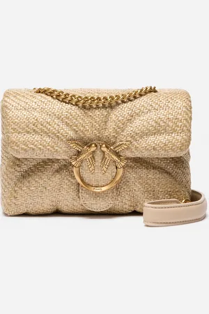 Pinko Love Bag Puff mini raffia shoulder bag with chain