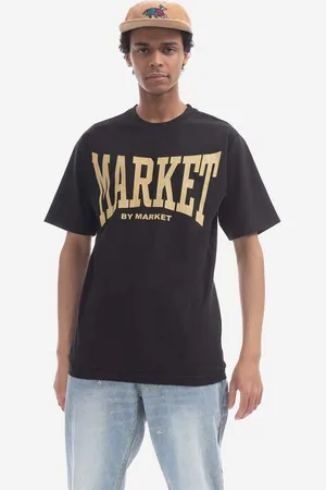 MARKET T-shirt bawełniany kolor z nadrukiem 399001370-KREMOWY
