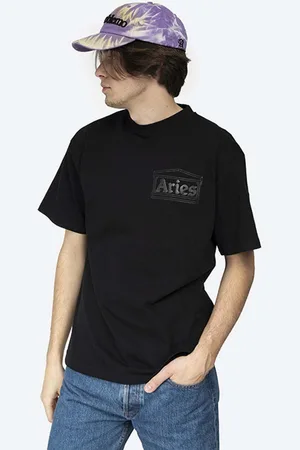 ARIES T-shirt bawełniany Temple Ss Tee kolor z nadrukiem AR60000-BLACK