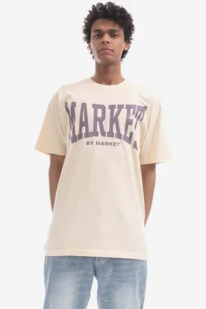 MARKET T-shirt bawełniany kolor z nadrukiem 399001370-KREMOWY