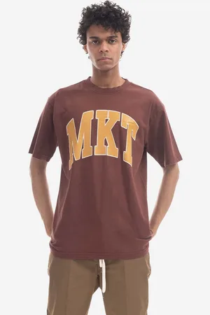 MARKET T-shirt bawełniany kolor z nadrukiem 399001368-BRAZOWY