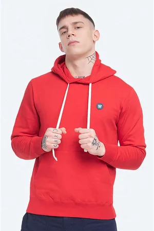 WoodWood Bluza Bluza 10845600-2424 RED męska kolor z kapturem gładka 10845600.2424-RED