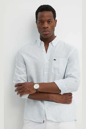 Lacoste Koszula lniana kolor regular z kołnierzykiem button-down
