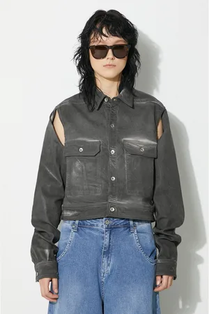 Rick Owens Rick Owens kurtka Denim Jacket Cape Sleeve Cropped Outershirt damska kolor przejściowa DS01D1702.SCF.78