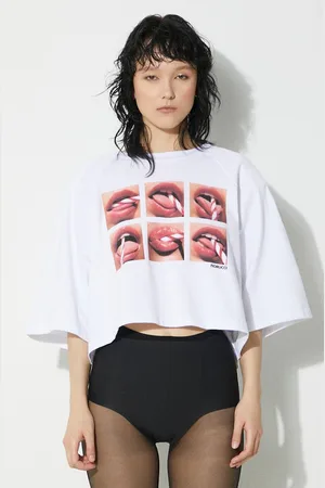 Fiorucci T-shirt bawełniany Mouth Print Cropped Padded T-Shirt damski kolor U01FPTSH106CJ01WH01