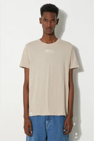 Alpha Industries T-shirt bawełniany męski kolor z nadrukiem 118529.627-KREMOWY