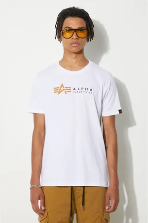 Alpha Industries T-shirt bawełniany Alpha Label T kolor z nadrukiem 118502 09 118502.09-BIALY