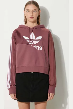 adidas Bluza bawełniana Split Trefoil HC7035 damska kolor z kapturem z nadrukiem HC7035-QUICRI