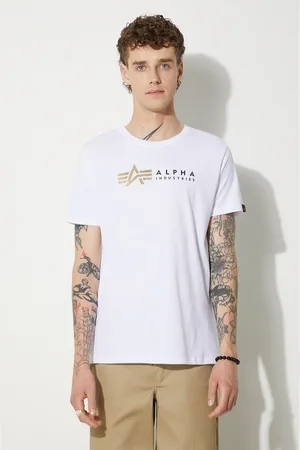 Alpha Industries T-shirt bawełniany Label kolor z nadrukiem 118502FP 09 118502FP.09-BIALY