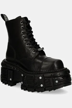 New Rock Workery skórzane CRUST NEGRO IMPERFECT TANK NEGRO TORNILLOS damskie kolor na płaskim obcasie M-TANK083-C1