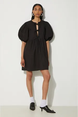 Ganni Sukienka bawełniana Cotton Poplin Tie String Mini Dress kolor mini rozkloszowana F9005