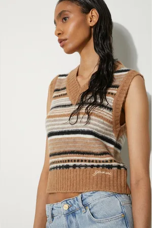 Ganni Kamizelka wełniana Soft Wool Stripe Vest kolor K2236