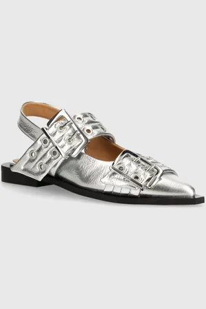 Ganni Baleriny Feminine Buckle Ballerina Metallic kolor z odkrytą piętą S2725