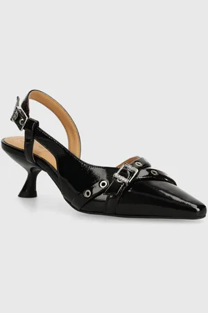 Ganni Szpilki Eyelets Open Kitten Heel Pump Naplack kolor S2638