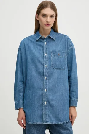Ralph Lauren Koszula jeansowa damska kolor relaxed z kołnierzykiem klasycznym 211952262