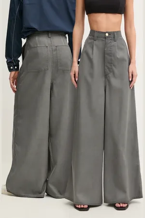 SUNNEI Spodnie wełniane kolor szerokie high waist RTWXBOT011