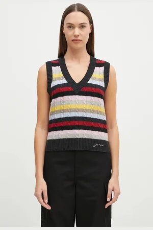 Ganni Kamizelka wełniana Logo Wool Mix Vest kolor lekki K2286