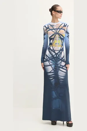 Y / PROJECT Sukienka BONDAGE PRINT LONG SLEEVE DRESS kolor maxi dopasowana 104DR006
