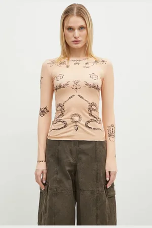 Marine Serre Longsleeve Tattoo Printed Jersey Second Skin Crewneck Top damski kolor WTS006A.CJER0059