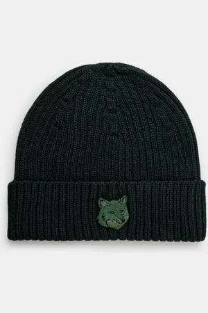 Maison Kitsuné Czapka wełniana Bold Fox Head kolor z cienkiej dzianiny wełniana MM06111KT1022