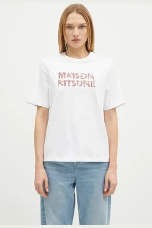 Maison Kitsuné T-shirt bawełniany Woodland Alphabet damski kolor NW00114KJ0119