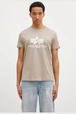 Alpha Industries T-shirt bawełniany Basic T-Shirt kolor z nadrukiem 100501.679-BEZOWY