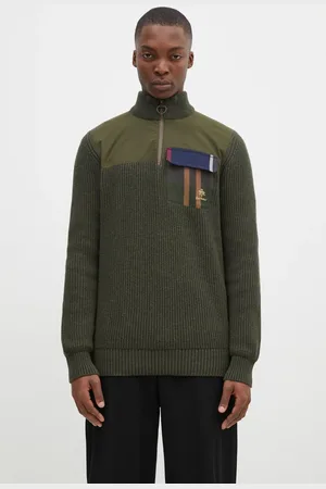 Baracuta Sweter wełniany Barbour x Baracut Miller Half Zip Knit męski kolor ciepły z golferm BRMAG0192