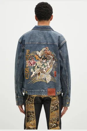 Evisu Kurtka jeansowa Brocade Appliqué & Carp Emb męska kolor przejściowa oversize 2EAHTM4DJ7001