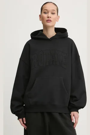 ROTATE Bluza bawełniana damska kolor z kapturem z aplikacją 113449100