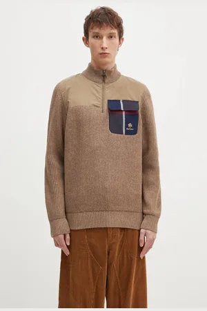 Baracuta Sweter wełniany Barbour x Baracut Miller Half Zip Knit męski kolor ciepły z golferm BRMAG0192