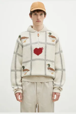 HUMAN MADE Sweter wełniany Animal Half-Zip Knit Sweater męski kolor HM28CS015