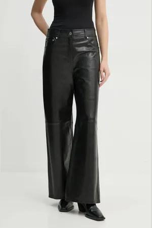 Stand Studio Spodnie skórzane Mylah damskie kolor szerokie high waist 66393-7830