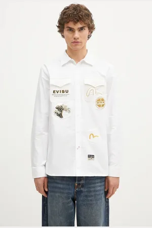 Evisu Koszula bawełniana Logos & Wave Emb męska kolor regular z kołnierzykiem klasycznym 2EAHTM4SL7040