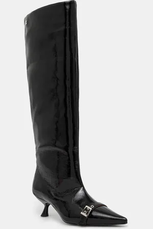 Ganni Kozaki Eyelets Slouchy High Shaft Boot Naplack damskie kolor na małym obcasie S2835